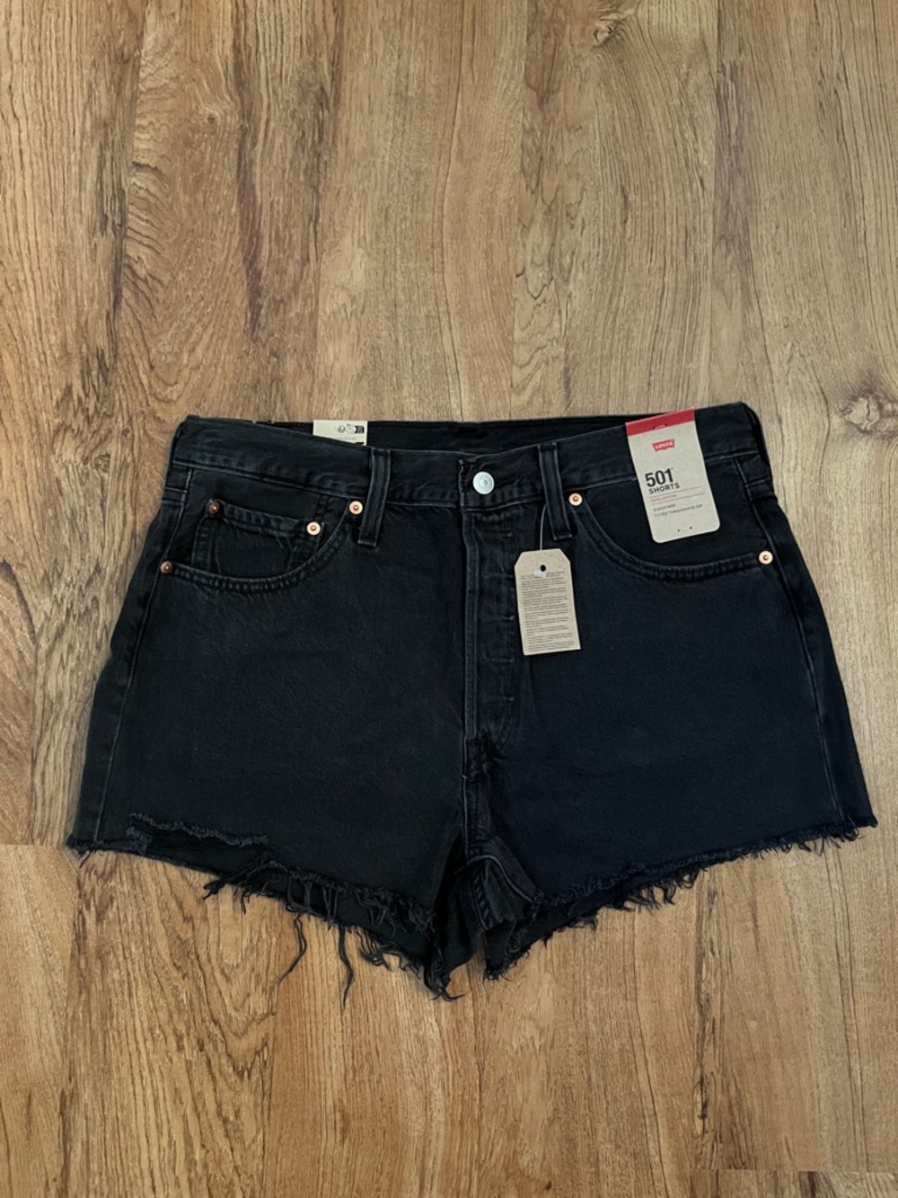 NWT Levi’s 501 Denim Shorts Black Destructed NEW